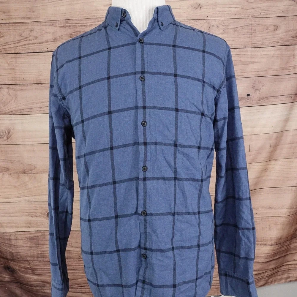 Banana‎ Republic Camden Fit Luxe Flannel Shirt Mens L Blue Plaid Button-Up